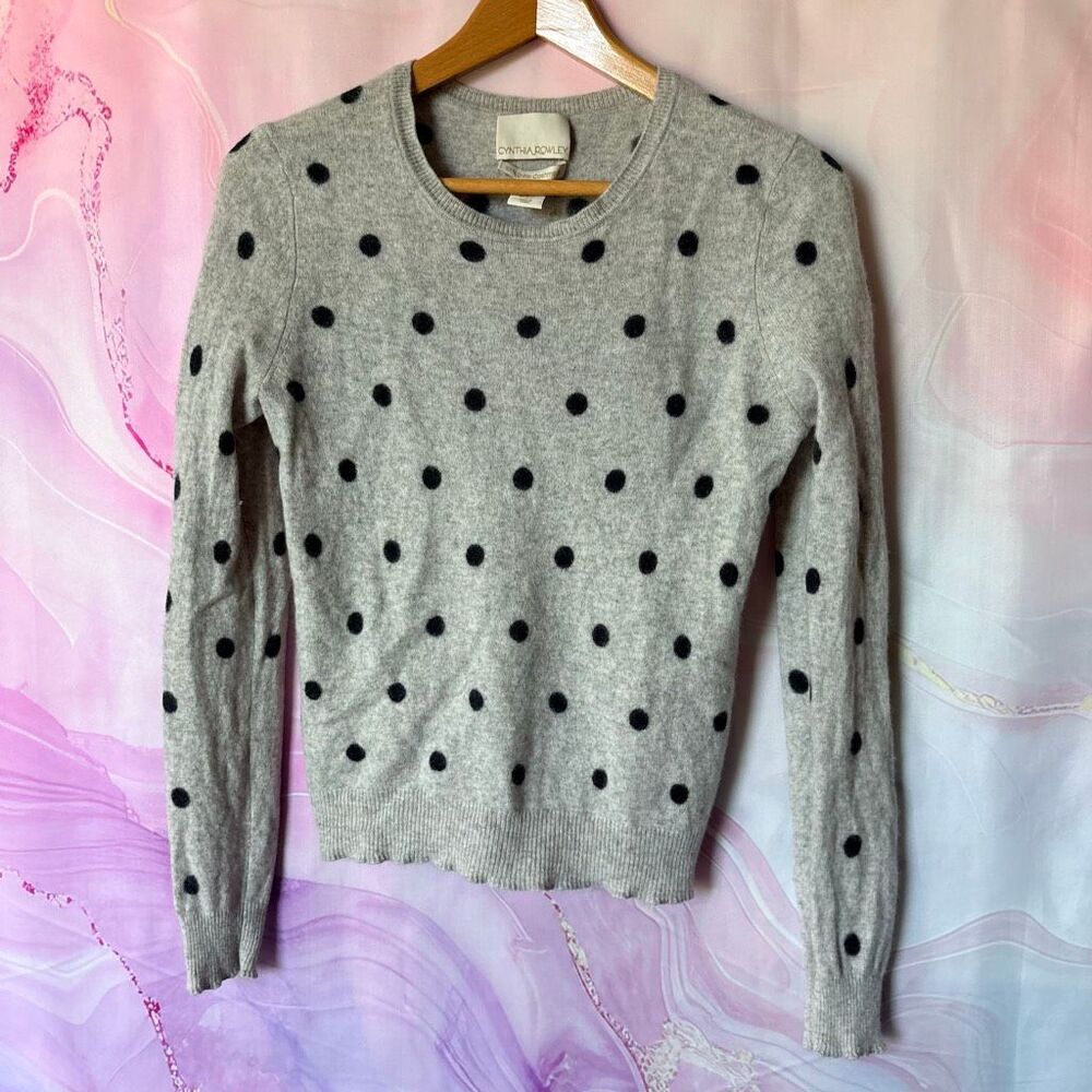Cynthia Rowley S Gray Black Polka Dot Cashmere Sweater Luxury Preppy Artsy Retro